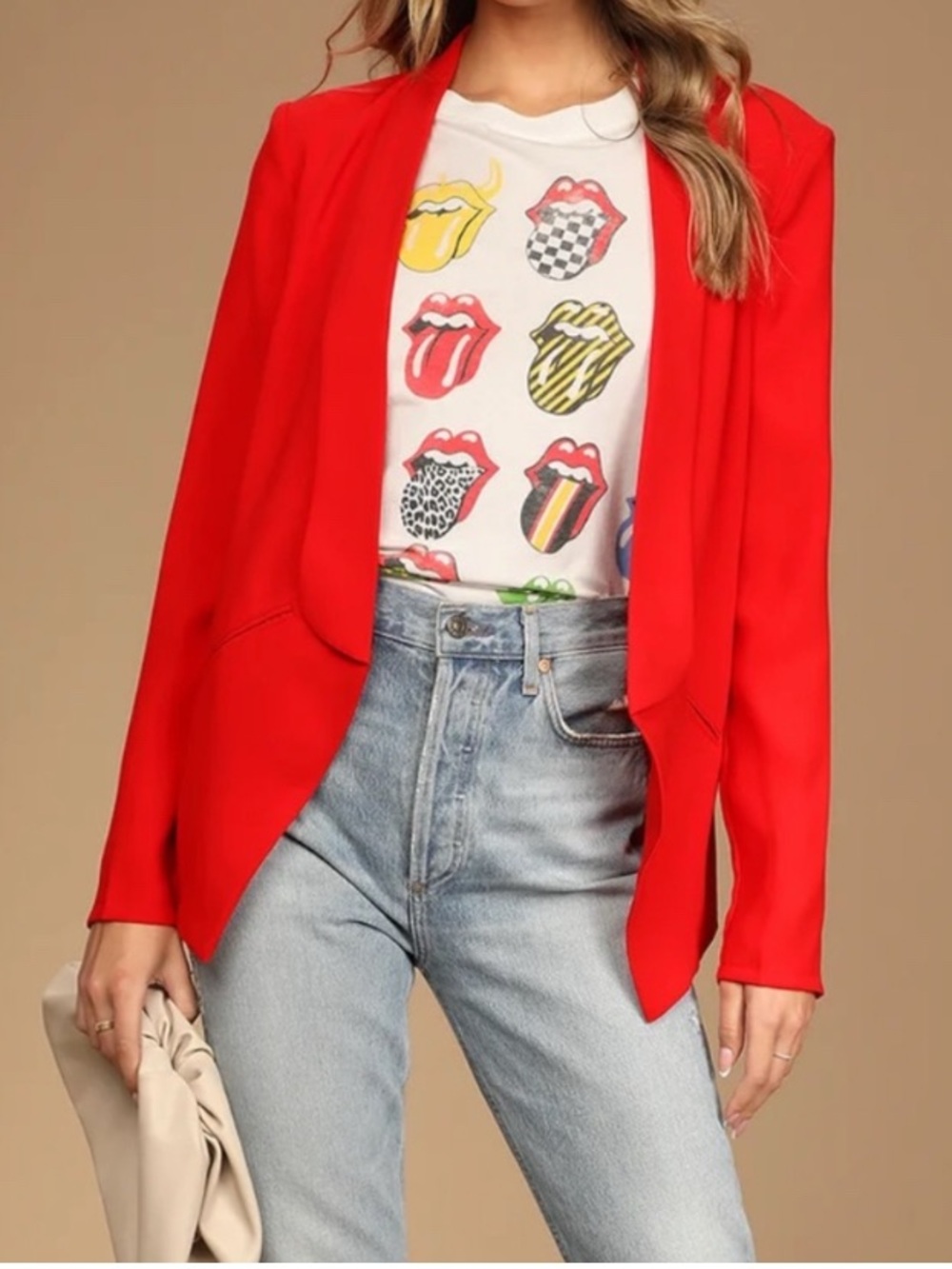 Lulus Miss Punctuality Red Open-Front Women’s Blazer Jacket, size Medium